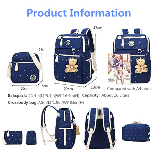 Polka-Dot Girls Backpack-Combo, Canvas School Bags Casual Daypack, Pink Elementary Girls Bookbags With Crossbody Bag #TOP4