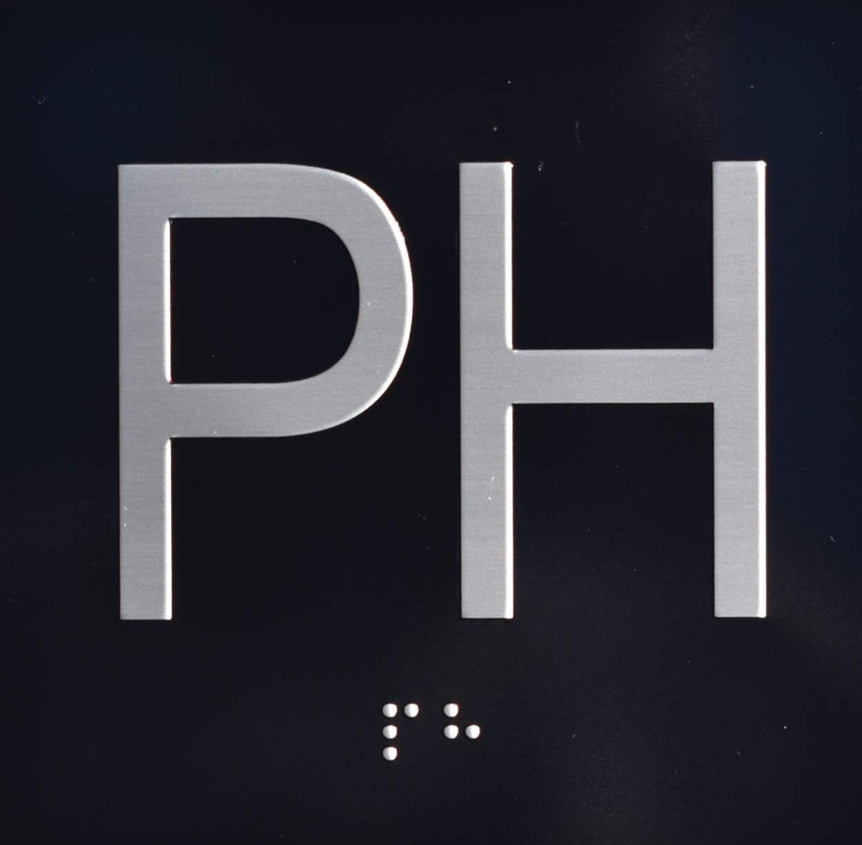 PH Elevator Jamb Plate sign (PENTHOUSE JAMB PLATE) With Braille and raised number-Elevator floor number sign letters/Image & Grade 2 Braille - Includes Red Adhesive pad for Easy Installation (4" W x 4" H,black, Tacticle Sign) - The Sensation line