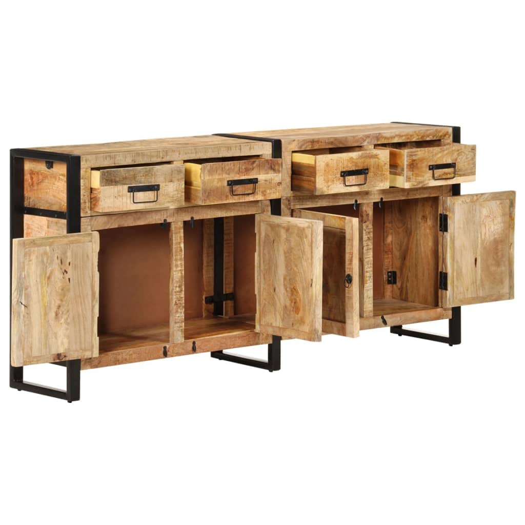 Aparador de madera maciza de mango con 2 puertas y 4 cajones, marco de acero industrial recubierto de polvo, 172 x 35 x 80 cm armario de almacenamiento