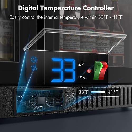 Image of Coolski Back Bar Cooler Commercial Undercounter Refrigerator with 2 Glass Door, Bar Beverage Refrigerator for Beer Soda Wine 7.0 Cu.Ft. Capacity LED Lighting ETL NSF Approved, Black