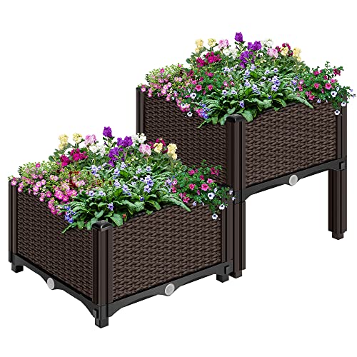 VIVOHOME 2 Packs Elevated Plastic Raised Garden Bed Planter Kit, Outdoor Planters Above Ground...