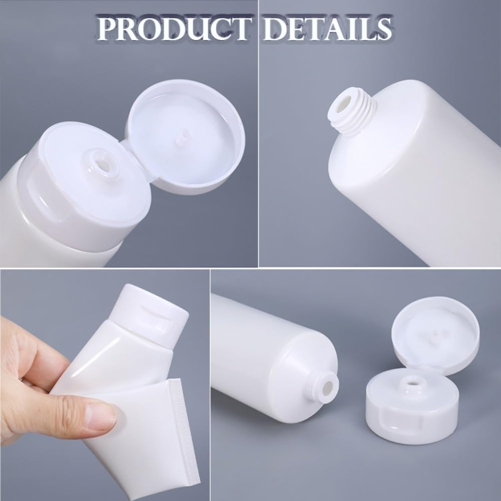 50pcs Empty 10ml-100ml White Plastic Cosmetic Soft Tubes with Flip/Screw Cap Refillable Storage Containers Travel Sample Bottles for Facial Cleanser Hand Cream Lotion Shampoo (Flip cap,100ml)