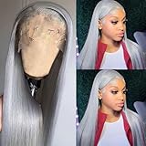 Smartinnov Silver Lace Front Wigs Human Hair 20 Inch for Women Platinum Grey Straight Real Hair Pre Plucked 150% Density 13×4 HD Transparent Lace Frontal Wig Glueless Grey Lace Front Wigs for Women