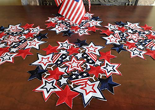 Holiday Patriotic Placemat 14" Set Of 4 ,Embroiderd Cutwork Blue&Red Stars Dresser Scarf For American Independence Day, Memorial Day Holiday Tabletop Decoration (Placemat 14" Set Of 4, Star-1) #TOP5