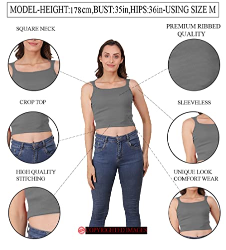 Image of A1597 Women's Casual Stretchy Square Neck Sleeveless Crop Tops for Women