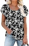 Anymeet 2023 Women's Tunic Summer Casual Tshirts Short Sleeve Tops Tee for Leggings Beach Blouse Plu