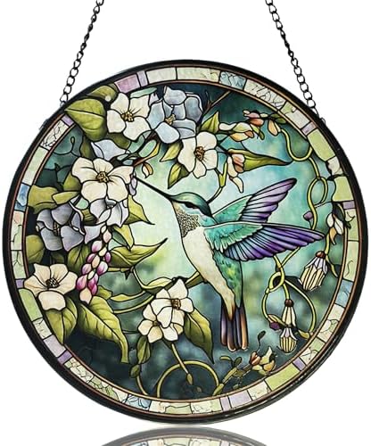 Stained Glass Sun Catcher,Fly HummingbirdStained Glass Window Hanging Garden Decor,Sun Catchers Indoor Window,Whimsical Decoration for Home Backyard Patio Lawn Porch with 6.3 INCH