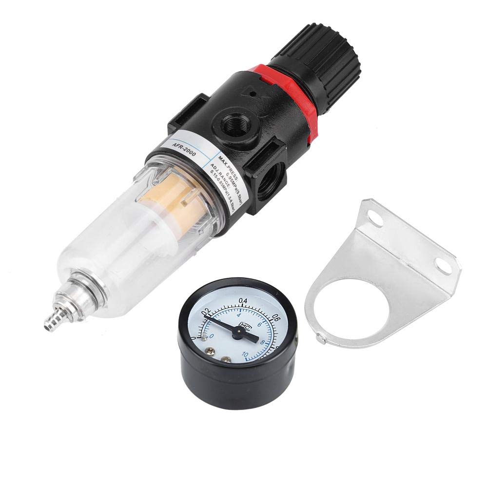 Fdit Air Hose Water Filter 1/4" Bsp Air Hose Filter Air Compressor Water Trap Pressure Gauge Water Trap Miniature Compressed Air Filter Regulator Combo