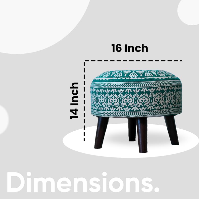 Image of Stool Ottoman Pouffes for Living Room, Kitchen, Home, Office Furniture with Soft Cotton Cushion Mudda Footrest Stool for Chair Sofa Bed Dressing Decor, Mandala Green (14 Inch Pack of 1)