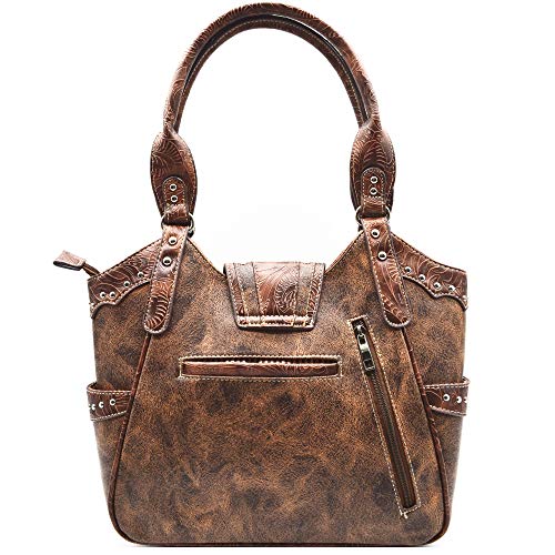 Western Style Tooled Leather Floral Women Bling Rhinestone Studs Purse Buckle Handbag Country Shoulder Bags Wallet Set Brown4