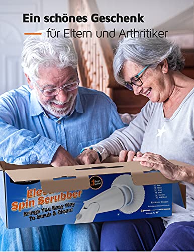 Homitt elektrische Reinigungsbürste, Spin Scrubber schnurlos, mit 4 Bürstenköpfe und Verlängerungsstange, Multifunctional Bürste Schrubben aufladbar, für Ecken, Badzimmer, Toilette, Fliesenreinigung