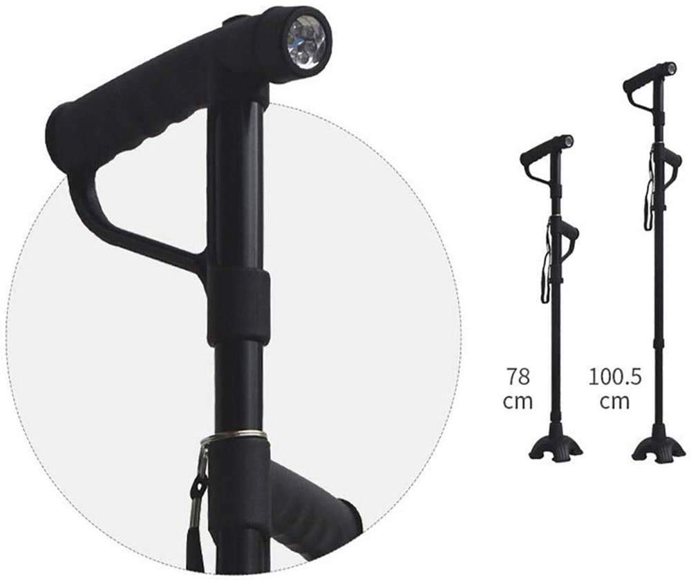 Bastón para caminar LED, fácil de ajustar en altura Plegable Extensible Bastón para caminar Ayuda para caminar Ayuda para la movilidad Bastón plegable con mango lateral plegable, negro, muletas Times