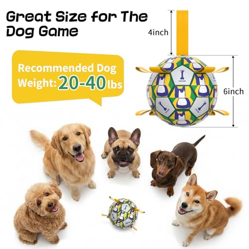 Image of Dog Soccer Ball with Straps, 6 Inch for Small and Medium Dogs, A | Footable Floating Dog Toy for Training, Fetch & Water Play, Interactive Dog Toys with Pump and Needle for Inflation