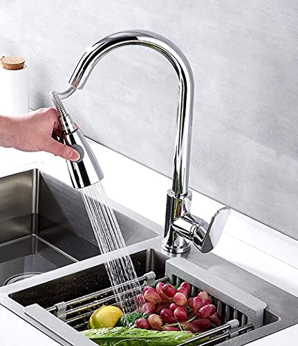 Robinet d'évier de cuisine avec bec extractible pivotant noir en laiton - 7