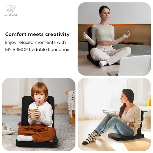MY ARMOR Folding Meditation Chair, Portable Floor Chair for Home, Folding Chair for Relaxing, Yoga, Light Weight Foldable Chair, Removable Air Mesh Cover with Zip, Black - Image 6