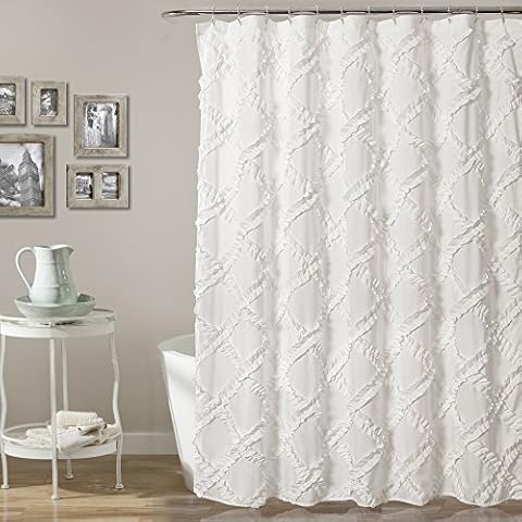 Lush Decor White Ruffle Diamond Shower Curtain Cover