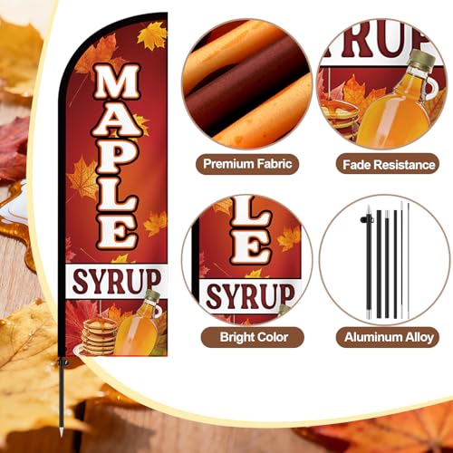 Image of Remagr 2 Pack Maple Syrup Feather Flag 7 ft Advertising Swooper Flag Sign Windless Maple Syrup Banner with Pole Kit and Ground Stake for Businesses Restaurants Outside Ground