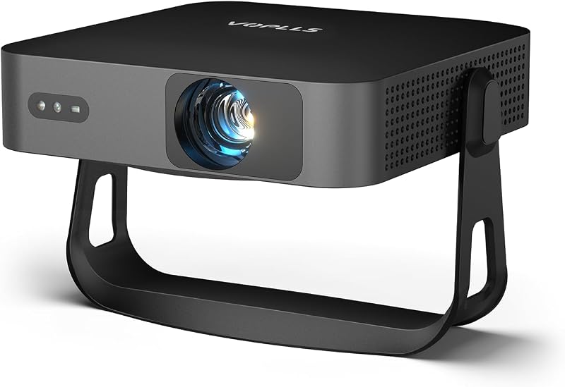 【360°Adjustable Stand & Thinnest 1.81"】Mini Projector with WiFi and Bluetooth, Native 1080P Portable Outdoor Movie Projector, VOPLLS Home Projector 4K Support for HDMI/USB/AV/Phone/Laptop（jet black)