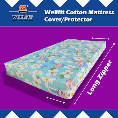 Image of WELLFIT Premium Glace Cotton 300 TC Mattress Cover /Protector for Single Size Bed with Zip /Chain /3x6 ft / 36x72x6 inch