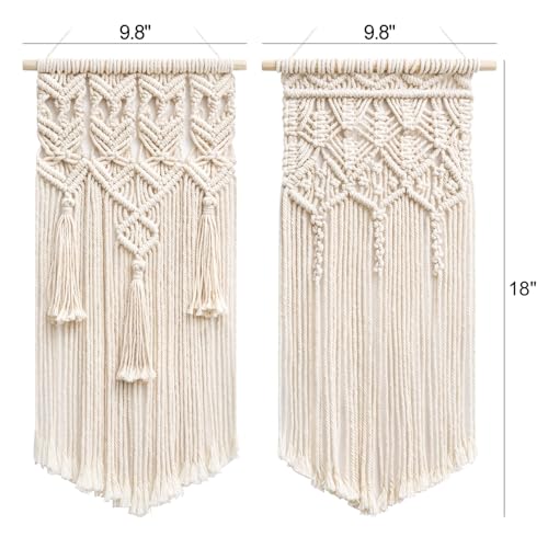 Image of Mkono 2 Pcs Macrame Woven Wall Hanging Boho Chic Bohemian Home Geometric Art Decor - Beautiful Apartment Dorm Room Decoration, 18 inch L x 10 inch W
