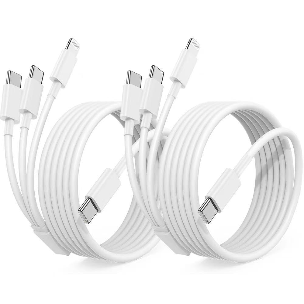 Cavo di ricarica multiplo USB C 1,8 m, cavo di ricarica 3 in 1 e cavo Lightning per caricabatterie rapido per più dispositivi, triplo caricabatterie universale con USBC a connettori multipli per
