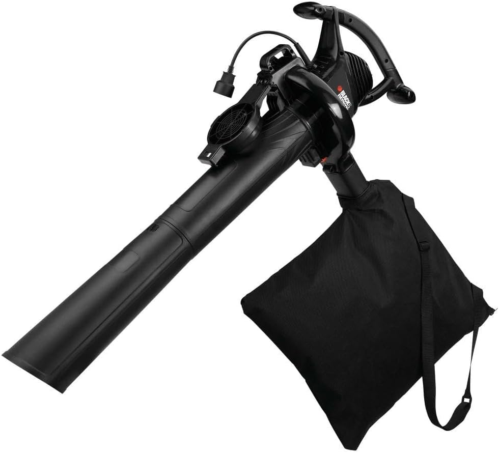 BLACK+DECKER Electric Leaf Blower, Leaf Vacuum and Leaf Mulcher, 3-in-1 300 CFM 210 MPH 12-Amp Handheld Lightweight Corded Electric Combo Kit (BV3100)