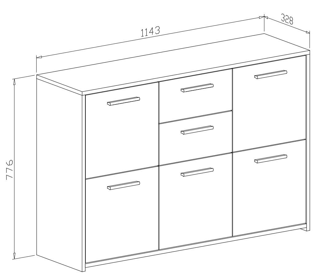Arreditaly Mobile Contenitore Credenza Moderna Con 5 Ante E 2 Cassetti In Melaminico Mobile Multiuso Per Soggiorno Ingresso Studio Sala Da Pranzo 114 x 77 x 32 Cm Bianco E Grigio Cemento