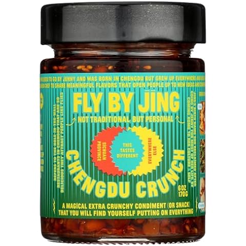 FLYBYJING Chengdu Crunch - Premium Spicy Savory All-Natural Vegan Chili Oil - Extra Crunchy Hot Sauce, Good on Everything, Sugar Free - 6oz (Pack of 1) Cover