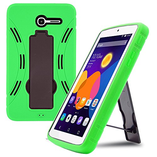 Alcatel Pop 7 LTE Case by KIQ (TM) Drop Protection Hybrid Case Silicone Plastic Cover Built-in Kickstand for Alcatel One Touch Pop 7 LTE 9015W - Black/Green