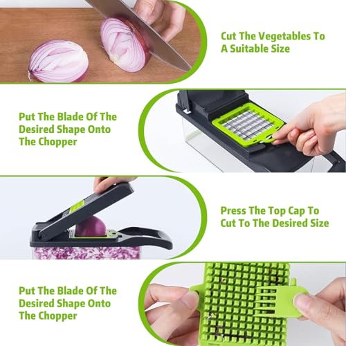 16-in-1 Vegetable Chopper, Mandoline Vegetable Slicer, Food Chopper with Stainless Steel Blades, Peeler, Hand Guard and Cleaning Brushes, Salad and Onion Chopping Box with Lid, Kitchen Gadget - Image 3