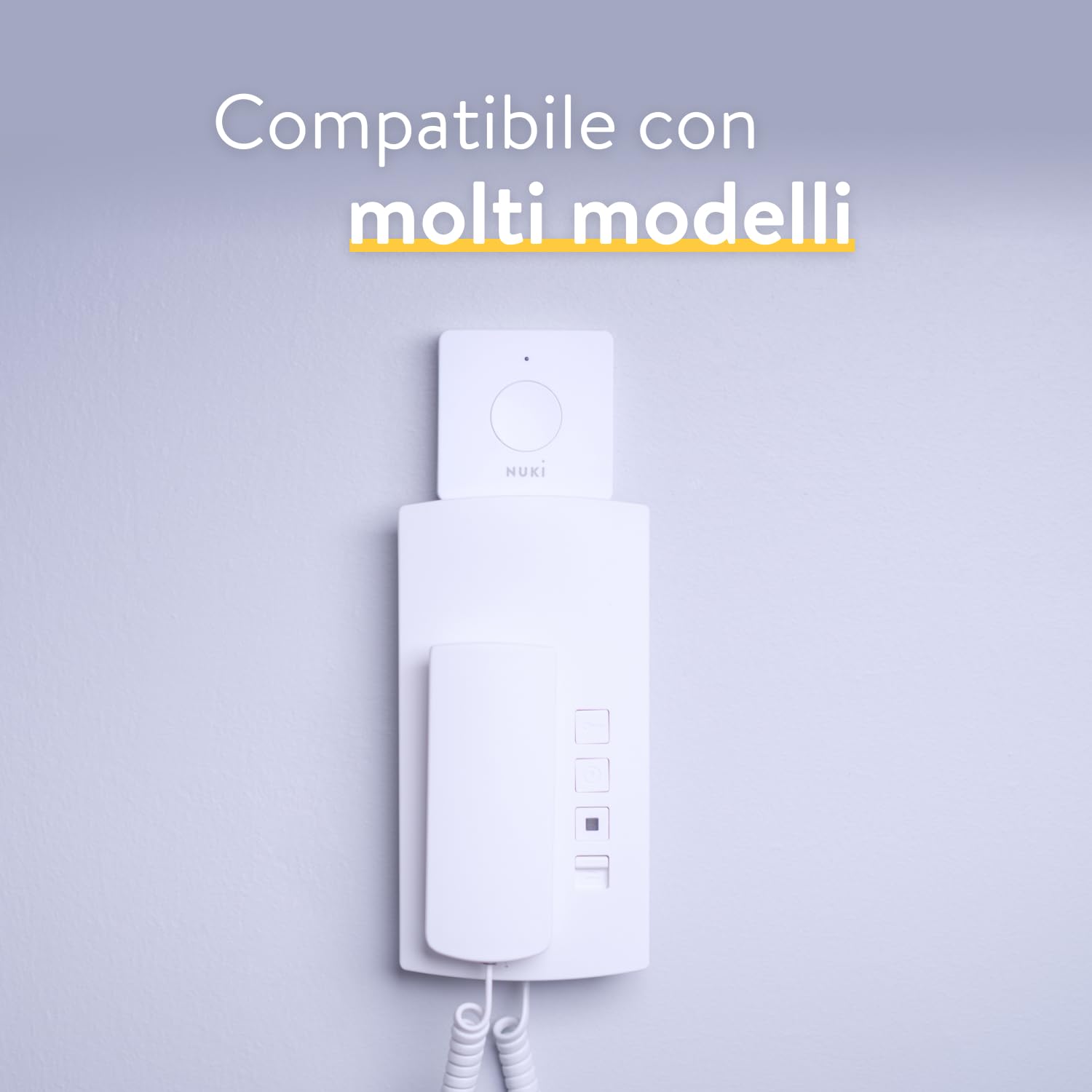 Nuki Opener, serratura elettronica per il condominio, necessario l'uso del Nuki Bridge, comando del citofono tramite smartphone, apriporta automatico case multifamiliari, Smart Home, bianco