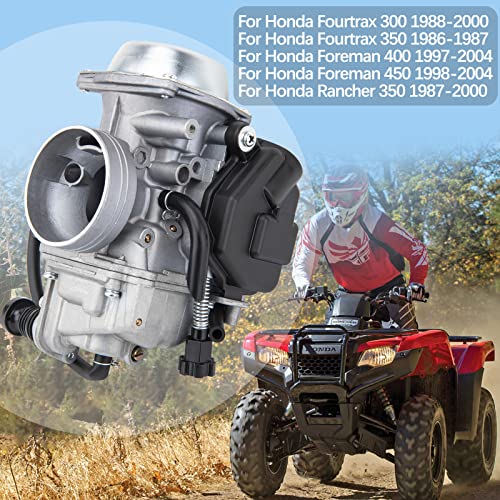 TRX300 Carburetor Compatible with Honda Fourtrax 300 350 (1988-2000) Foreman 400 450 Rancher 350 Carburetor w/Air Filter Oil Filter Throttle Cable - Thumbnail 3