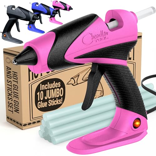 Chandler Tool Full Size Hot Glue Gun And Sticks Set for Crafts and DIY Pistola De Silicona Caliente Inalambrica Complete Heavy Duty Hot Glue Gun Kit With 10 Jumbo Glue Sticks (Pink/Black)
