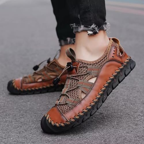 Men's Sandals Closed Toe Mesh Splicing Outdoor Leather Sandals3