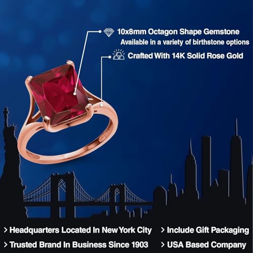 Gem Stone King 14K Rose Gold 10X8mm Emerald Cut Gemstone Birthstone Engagement Ring | Wedding Engagement Anniversary Promise Ring | Rose Gold Ring For Women2