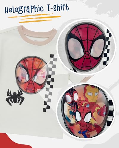 Image of Marvel Spider-Man Boys T-Shirt and Shorts Outfit Set - Holographic Shirt featuring Hulk, Captain America & Superheroes