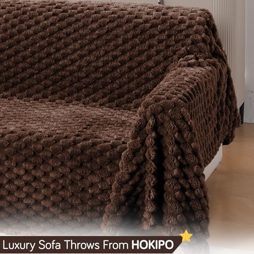 Image of HOKIPO Luxury Premium Rabbit Wool Plush Fluffy Sofa Cover, Sofa Throw for 2 Seater Sofa, 180(D) x 250(L) cm, 'BunnySoft Series' Dark Chocolate (AR-5074-DCHOC)