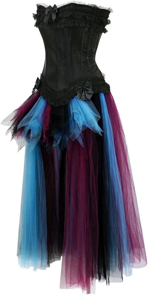 Steampunk Zip Boned Bustiers Corset with High Low Skirt Women Halloween Costume