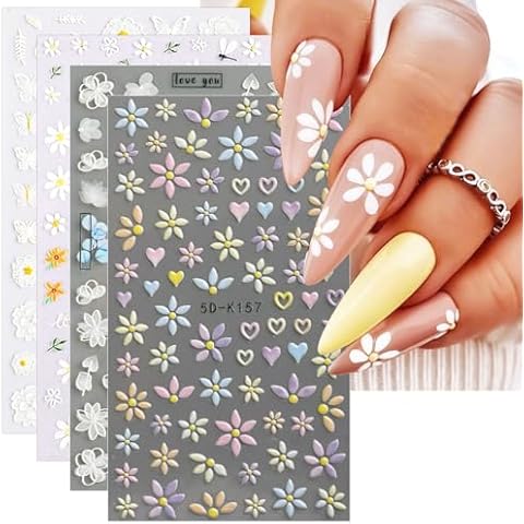 JMEOWIO 3D Floral Nail Art Stickers Cover