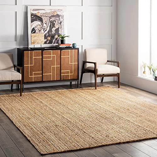 Image of Jute Braided Natural Rug Hand Woven & Reversible for Living Room Kitchen Entryway Rug, Jute Burlap Braided Rug, Farmhouse Rag Rug, Rustic Rug (2x6 feet Rug /Carpet), multe