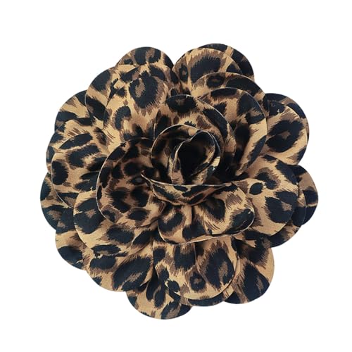 Image of Dainty Fabric Leopard Rose Flower Large Brooch Lapel Pins Handmade Big Flower Brooches Pin Classic for Women Wedding Party Dance Banquet Dress Suit Clothes Accessories Jewelry Gifts 190mm