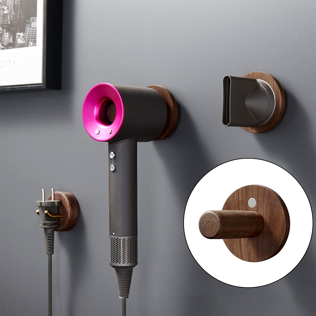 Soporte redondo de madera para secador de pelo, ahorra espacio en la pared