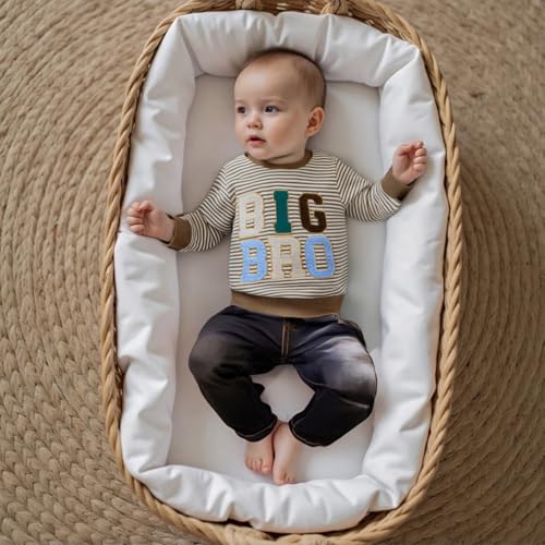 TheFound Toddler Baby Boys Sweatshirts Big Bro Print Long Sleeve Crew Neck Embroidery Stripes Pullovers Tops Baby Boy Clothes4