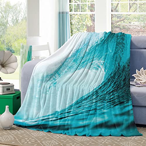 Fleece Throw Blankets For Couch,Ocean Theme Huge Beach Wave Soft Flannel Bed Throws,60X80In Lightweight Cozy Sofa Blankets,Watercolor Art Natural Scene Fluffy Warm Blanket For Home Decor #TOP1