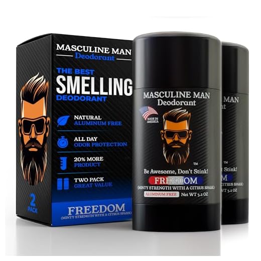 MASCULINE MAN Deodorant for Men - Aluminum Free, Mens Deodorant Antiperspirant, Natural Ingredients, Best Smelling, 24-Hour Protection, Stain Free, Travel Size, Made in USA 2 Pack - 3.2oz (FREEDOM)