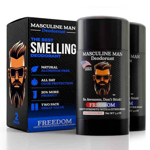 MASCULINE MAN Deodorant for Men - Aluminum Free Mens Deodorant - Natural Deodorants - Sweat Protection for Underarm - Stain-Free Stick Deodorants - Made in USA, 3.2oz (Pack of 2, Freedom)