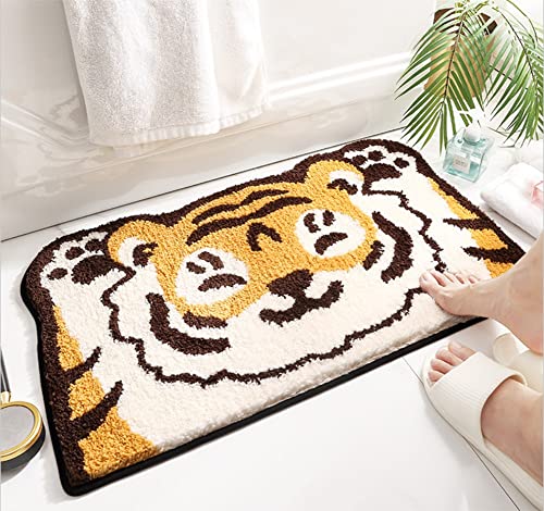 Tiger Shape Rug Cute Tiger Rug Animals Bath Mat Tiger Area Rugs For Home Decor Fluffy Animal Print Rug Carpet Bath Rug For Kids Room Living Room Bathroom Nursery Decor Yellow 17.7X29.5In #TOP4