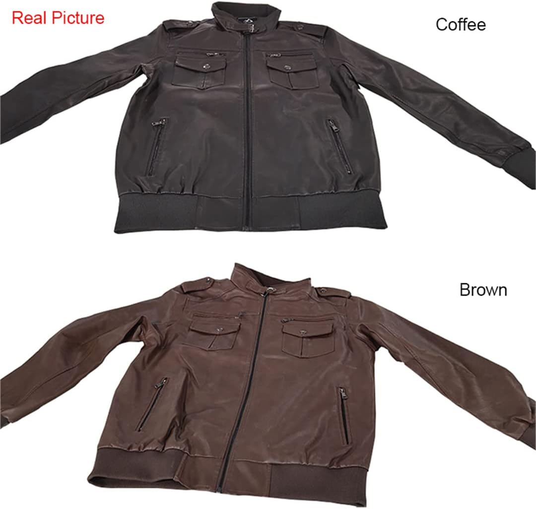 Alloaone Men Vintage Multi-Pocket PU Leather Jacket Coat Autumn Biker Motorcycle Faux Leather Jacket