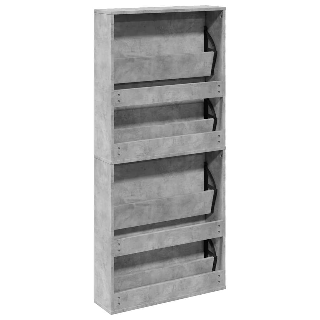 Generisch Zapatero con espejo, 4 compartimentos, color gris hormigón, 63 x 17 x 134 cm, moderno zapatero con compartimentos basculantes de madera, ideal para pasillo y salón