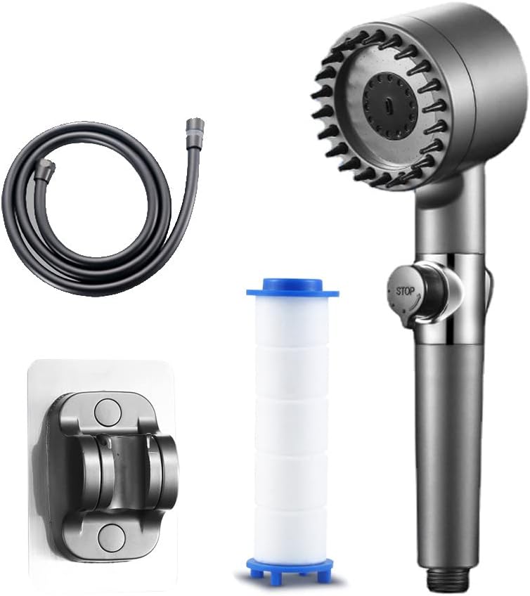 Beauenty Handheld Shower Head with Filter, High Pressure 3 Spray Modes Showerhead with 60" Hose, Massage Brush and Bracket, Health Shower Set for Hard Water Remove Chlorine and Harmful Substance